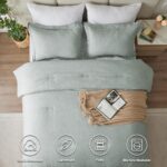 CozyLux King Size Comforter Set - 3 Pieces Sage Green Soft Luxury Cationic Dyeing Bedding Comforter for All Season, Breathable Lightweight Fluffy Boho Bed Sets with 1 Comforter and 2 Pillow Shams - Image 3