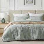 CozyLux King Size Comforter Set - 3 Pieces Sage Green Soft Luxury Cationic Dyeing Bedding Comforter for All Season, Breathable Lightweight Fluffy Boho Bed Sets with 1 Comforter and 2 Pillow Shams - Image 9