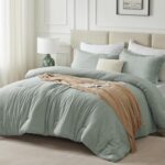 CozyLux King Size Comforter Set - 3 Pieces Sage Green Soft Luxury Cationic Dyeing Bedding Comforter for All Season, Breathable Lightweight Fluffy Boho Bed Sets with 1 Comforter and 2 Pillow Shams - Image 10