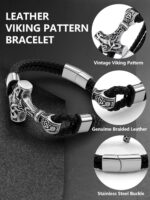 Nordic Thor Hammer Bracelets Viking Leather Braided Bracelets for Men, Stainless Steel Amulet Norse Mythology Jewelry,Size9 - Image 4