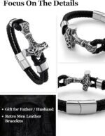 Nordic Thor Hammer Bracelets Viking Leather Braided Bracelets for Men, Stainless Steel Amulet Norse Mythology Jewelry,Size9 - Image 5