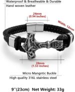 Nordic Thor Hammer Bracelets Viking Leather Braided Bracelets for Men, Stainless Steel Amulet Norse Mythology Jewelry,Size9 - Image 7
