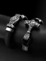 Nordic Thor Hammer Bracelets Viking Leather Braided Bracelets for Men, Stainless Steel Amulet Norse Mythology Jewelry,Size9 - Image 8
