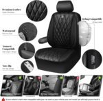CAR PASS Piping Luxury Faux PU Leather Two Front Car Seat Covers, Waterproof Anti Slip Seat Covers Compatible with Front Seat Armrests,Universal Fit for Suvs,Vans,Trucks, Airbag Compatible(All Black) - Image 4