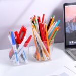 10 Pack Clear Acrylic Pen Holder Makeup Brush Holder Desktop Pencil Organizer Acrylic Pencil Cup Stationery Organizer Accessory for School Makeup Desk Office Pen Storage - Image 7
