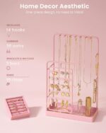 Lolalet Jewelry Organizer Stand, No Assembly Needed Display Storage with Rotating Earring Holder for Necklace Bracelet Rings, Galentines Valentines Gifts Room Dorm Decor for Women Girls -Pink - Image 4