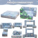 Toddler Couch, Glow in The Dark Kids Play Couch Toddler Fold Out Couch, Kids Fold Out Couch for playroom, Convertible Baby Fold Out Play Foam and Floor Cushion for Bedroom, Blue+Dinosaur - Image 4