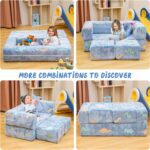 Toddler Couch, Glow in The Dark Kids Play Couch Toddler Fold Out Couch, Kids Fold Out Couch for playroom, Convertible Baby Fold Out Play Foam and Floor Cushion for Bedroom, Blue+Dinosaur - Image 5