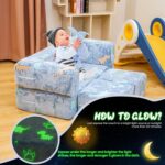 Toddler Couch, Glow in The Dark Kids Play Couch Toddler Fold Out Couch, Kids Fold Out Couch for playroom, Convertible Baby Fold Out Play Foam and Floor Cushion for Bedroom, Blue+Dinosaur - Image 7