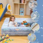 Toddler Couch, Glow in The Dark Kids Play Couch Toddler Fold Out Couch, Kids Fold Out Couch for playroom, Convertible Baby Fold Out Play Foam and Floor Cushion for Bedroom, Blue+Dinosaur - Image 8