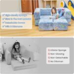 Toddler Couch, Glow in The Dark Kids Play Couch Toddler Fold Out Couch, Kids Fold Out Couch for playroom, Convertible Baby Fold Out Play Foam and Floor Cushion for Bedroom, Blue+Dinosaur - Image 10