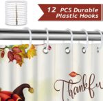 Bonhause Fall Gnome Shower Curtain, Thanksgiving Autumn Maple Leaves Pumpkin Buffalo Plaid Bathroom Decor 72 x 78 Inch Polyester Fabric Waterproof Bath Curtain with 12 Hooks - Image 4
