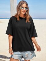 Tankaneo Womens Oversized Tshirts Summer Casual Short Sleeve Crew Neck T Shirt Loose Fit Side Slit Tee Tops - Image 4