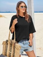 Tankaneo Womens Oversized Tshirts Summer Casual Short Sleeve Crew Neck T Shirt Loose Fit Side Slit Tee Tops - Image 6