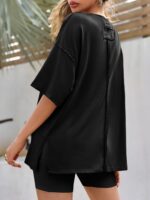 Tankaneo Womens Oversized Tshirts Summer Casual Short Sleeve Crew Neck T Shirt Loose Fit Side Slit Tee Tops - Image 8