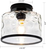 Glass Ceiling Light, Black Semi Flush Mount with Hammered Glass Shade, Farmhouse Light Fixture for Hallway, Bathroom, Entryway, Kitchen,Living Room - Image 3