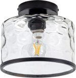Glass Ceiling Light, Black Semi Flush Mount with Hammered Glass Shade, Farmhouse Light Fixture for Hallway, Bathroom, Entryway, Kitchen,Living Room - Image 10