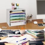 EMERIT Paper Organzier Wood Desktop Organizer Storage Letter Tray File Sorter with Adjustable Shelves for Home Office - Image 7