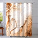 Orange White Shower Curtain, Modern Marble Bathroom Curtains Set with Hooks, Waterfproof Fabric Cloth Home Decor, 72x72 Inch - Image 3