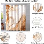 Orange White Shower Curtain, Modern Marble Bathroom Curtains Set with Hooks, Waterfproof Fabric Cloth Home Decor, 72x72 Inch - Image 4