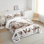 Windmill Comforter Set Queen, Rustic Barn Farmhouse Bedding, Chick Cow Farm Animals Down Comforter, Hand Drawn Illustration Bedding Comforters, Countryside Rural Meadow Room Decor Duvet Set, Taupe - Image 4