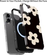 DEENAKIN for iPhone 16 Case - Wireless Charging Compatible - Dual-Layer Hard Shell & Silicone Cover - Shockproof Protective Phone Case with Trendy Cute Designs for Women - Elegant Ivory Flower - Image 4