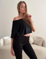 Kistore Off The Shoulder Tops for Women Going Out Short Sleeve Crop Top Boat Neck Loose T Shirt - Image 5