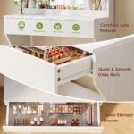 Small Vanity Desk with Mirror and Lights, Makeup Vanity with Storage Drawer, 2 Shelves and 3 Compartments - White - Image 7