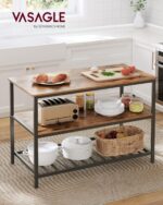 VASAGLE Kitchen Island with 3 Shelves, 47.2 Inches Width Kitchen Shelf with Large Worktop, Stable Steel Structure, Industrial, Easy to Assemble, Rustic Brown and Black UKKI01BX - Image 7