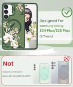 Dretal Magnetic for Samsung Galaxy S24 Plus/S25 Plus Case Floral,Built-in Lens Stand, Screen Protector,Magnetic Translucent Matte Case,Shockproof Women Girls Flower Pattern Cover for S25+(Green) - Image 3