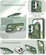 Dretal Magnetic for Samsung Galaxy S24 Plus/S25 Plus Case Floral,Built-in Lens Stand, Screen Protector,Magnetic Translucent Matte Case,Shockproof Women Girls Flower Pattern Cover for S25+(Green) - Image 5