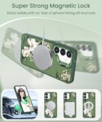 Dretal Magnetic for Samsung Galaxy S24 Plus/S25 Plus Case Floral,Built-in Lens Stand, Screen Protector,Magnetic Translucent Matte Case,Shockproof Women Girls Flower Pattern Cover for S25+(Green) - Image 6