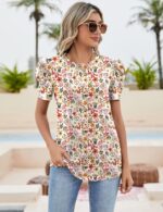Ivicoer Puff Short Sleeve Shirt for Women Eyelet Tops Summer Crewneck Blouse Loose Fit S-XXL - Image 3