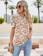 Ivicoer Puff Short Sleeve Shirt for Women Eyelet Tops Summer Crewneck Blouse Loose Fit S-XXL - Image 4