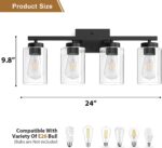 IZORRO Modern Bathroom Light Fixtures, 4 Light Black Vanity Lights, Bathroom Lighting Fixtures Over Mirror with Clear Glass for Living Room Cabinet Bedroom - Image 4