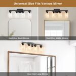 IZORRO Modern Bathroom Light Fixtures, 4 Light Black Vanity Lights, Bathroom Lighting Fixtures Over Mirror with Clear Glass for Living Room Cabinet Bedroom - Image 9