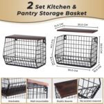 2pcs Fruit Basket Kitchen Storage Basket with Wood Lid, Stackable Wall Basket Fruit Basket for Kitchen, Countertop Organizer for Snack, Fruit and Veggie Storage, 11.8 x 7.9 x 8.5 Inch - Image 3