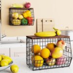 2pcs Fruit Basket Kitchen Storage Basket with Wood Lid, Stackable Wall Basket Fruit Basket for Kitchen, Countertop Organizer for Snack, Fruit and Veggie Storage, 11.8 x 7.9 x 8.5 Inch - Image 4