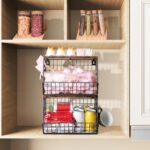 2pcs Fruit Basket Kitchen Storage Basket with Wood Lid, Stackable Wall Basket Fruit Basket for Kitchen, Countertop Organizer for Snack, Fruit and Veggie Storage, 11.8 x 7.9 x 8.5 Inch - Image 5