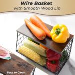 2pcs Fruit Basket Kitchen Storage Basket with Wood Lid, Stackable Wall Basket Fruit Basket for Kitchen, Countertop Organizer for Snack, Fruit and Veggie Storage, 11.8 x 7.9 x 8.5 Inch - Image 7