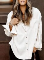 IN'VOLAND Womens Plus Size Corduroy Shirt Long Sleeve Button Down Shirts Fall Blouses Tops Casual Jacket Shacket - Image 3