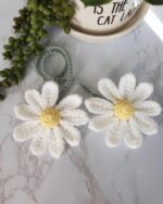 Crochet Daisy Car Accessories for Women Cute Rear View Mirror Hanging Charms Handmade Daisy Flower Gifts for Crochet Lovers Car Decor Automotive Interior Aesthetic(White) - Image 3