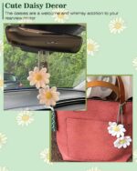 Crochet Daisy Car Accessories for Women Cute Rear View Mirror Hanging Charms Handmade Daisy Flower Gifts for Crochet Lovers Car Decor Automotive Interior Aesthetic(White) - Image 5