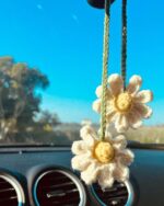 Crochet Daisy Car Accessories for Women Cute Rear View Mirror Hanging Charms Handmade Daisy Flower Gifts for Crochet Lovers Car Decor Automotive Interior Aesthetic(White) - Image 7