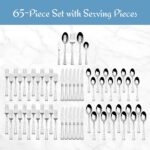 Mikasa Harmony 65-Piece 18/10 Stainless Steel Flatware Set, Service for 12, Polished Silverware with Serving Utensils, Dishwasher Safe - Image 3
