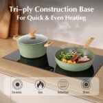 MAISON ARTS Pots and Pans Set Non Stick, 12 Piece Green Granite Kitchen Cookware Induction Compatible, Pot and Pan Sets for Cooking Nonstick - Image 6