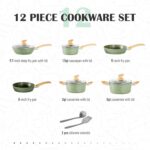 MAISON ARTS Pots and Pans Set Non Stick, 12 Piece Green Granite Kitchen Cookware Induction Compatible, Pot and Pan Sets for Cooking Nonstick - Image 7