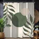 Yookeb Sage Green Abstract Modern Bathroom Shower Curtain 60W by 71H Inch Mid Century Minimalist Aesthetic Leaves Plant Geometric Mid Century Polyester 12 Plastic Hooks Waterproof Decor - Image 7