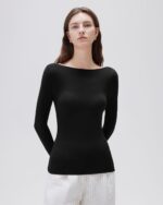 SUUKSESS Cloud Cashmere Women Boat Neck Fitted Long Sleeve Shirt Basic Knit Tops - Image 3