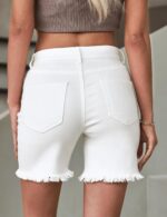 luvamia Jean Shorts for Women High Waisted Trendy Casual Distressed Stretchy Denim Long Shorts Ripped Raw Hem Shorts - Image 4